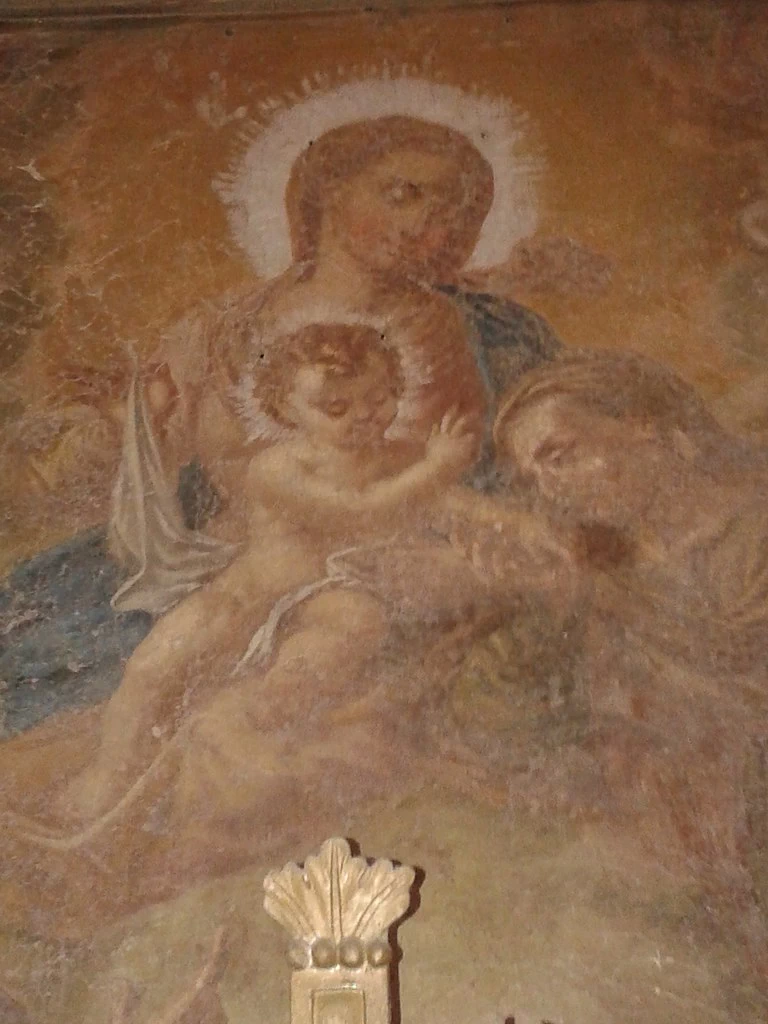 Madonna col Bambino, Sant'Anna, San Gioacchino e San Francesco, particolare della Madonna e del Bambino che benedice Sant'Anna